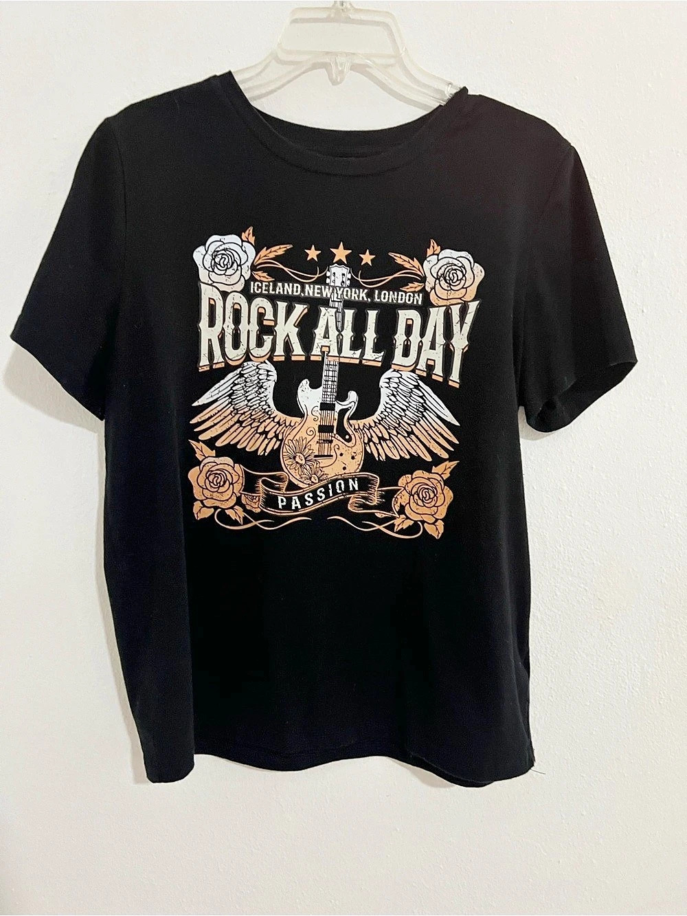 SHEIN Graphic Rock All Day Tee in Black Size XS Like New